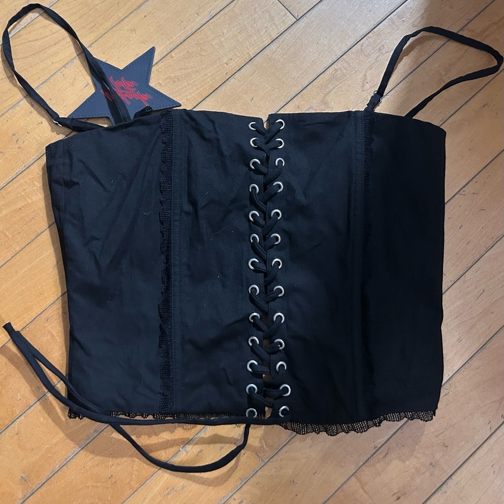 Black Lace-Up Corset Top